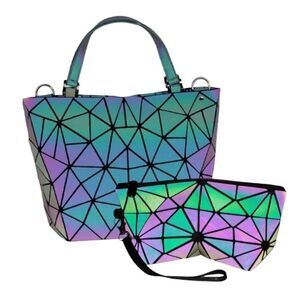 Lumikay Geometric Holographic Purse And Makeup Case Set NWT